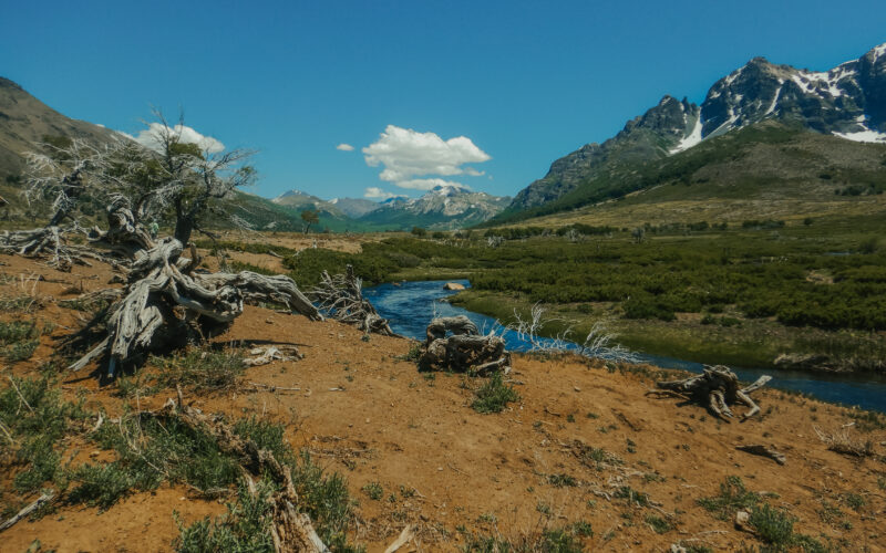 Riviere sauvage de Patagonie argentine sous un grand ciel, nord de la province de Neuquen