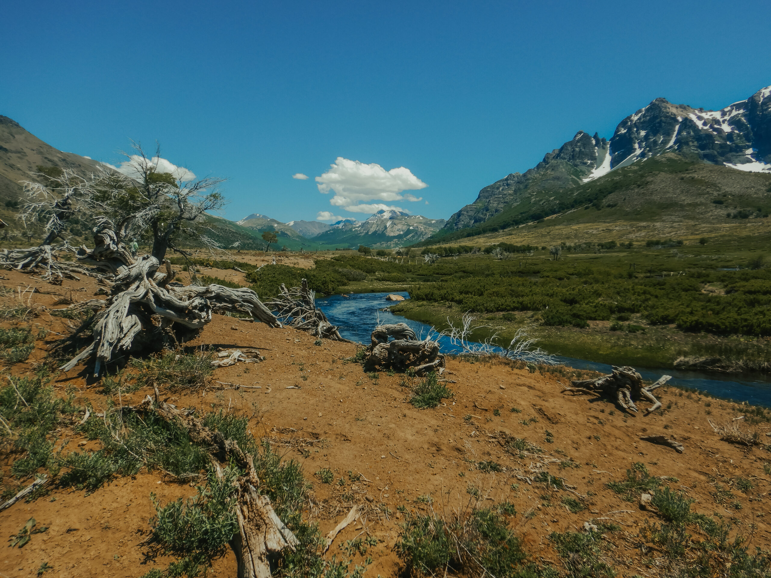 Riviere sauvage de Patagonie argentine sous un grand ciel, nord de la province de Neuquen
